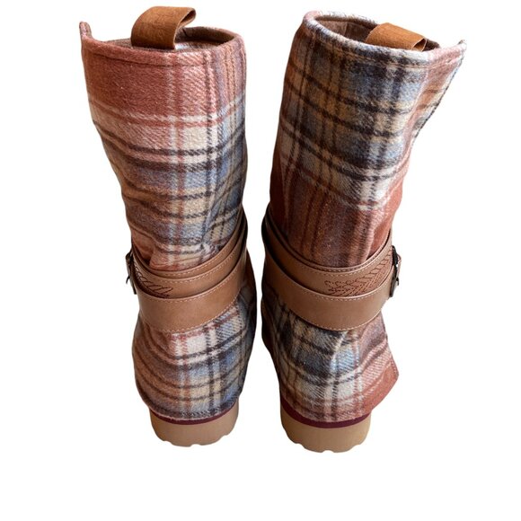 NWOT MUK LUKS Slope Nikki Boots Wear 3-Way Plaid Flannel Plush Western Boho-8W - Picture 10 of 16